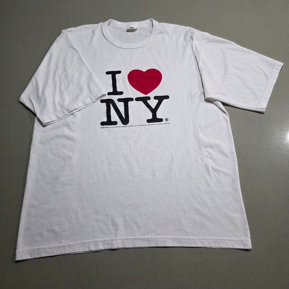 Vintage 1996 I Love NY T-Shirt Oceanic White Graphic Tee Men XXL NYC Souvenir